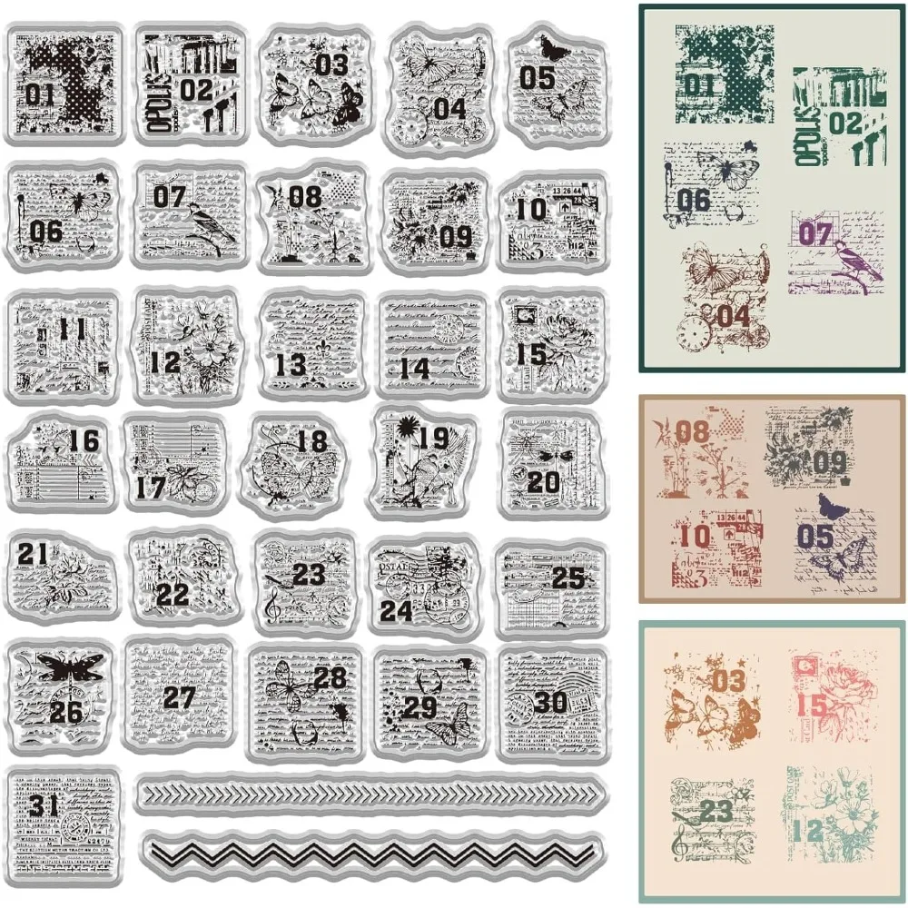 Kalender, klare Stempel, Woche, Monat, Wörter, Zahlen, wiederverwendbar, Retro, transparent, Silikon-Stempelsiegel für Scrapbooking, Fotoalbum, Dekoration