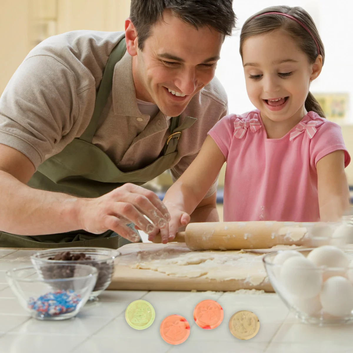 

1Set Christmas Cookie Seal Wood Handle Silicone Stamper Christmas Tree Elk Stamper Baking Cookie Helper Kitchen Tool