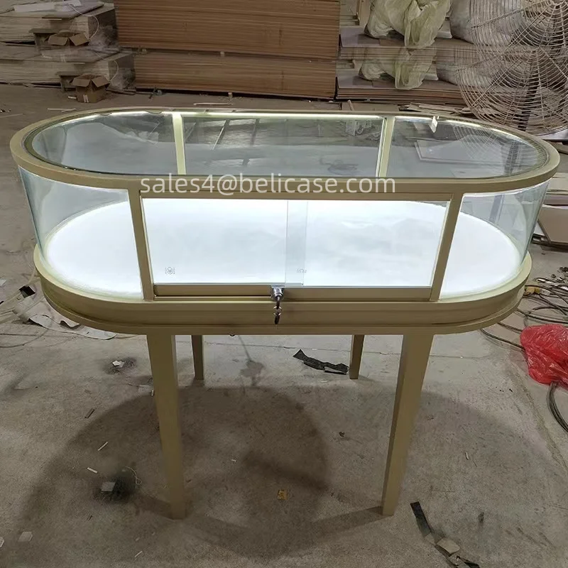 

Custom. luxury jewellery shop design curved display counter cabinet jewelry stainless steel showcases jewelry display furniture