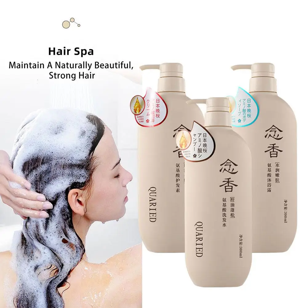 Fragrante japonês aminoácido shampoo condicionador de cabelo shampoo banho cabelo 3 pçs conjunto de loção de cuidados de lavagem pele do corpo u4f6