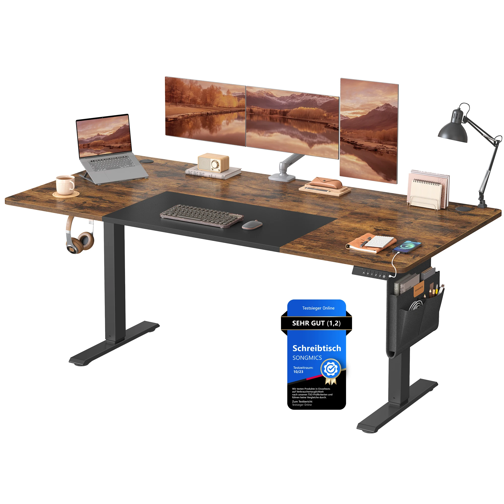 SONGMICS In hoogte verstelbare sta-tafel, 180x80 cm, geheugenfunctie, USB-C poort - afbeelding 1
