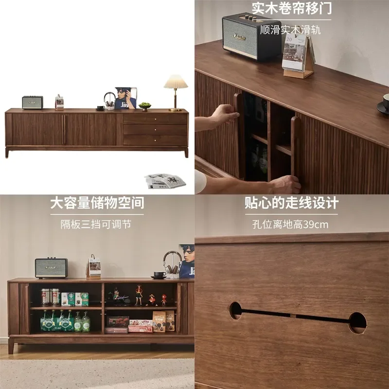 North American Black Walnut Solid Wood TV Cabinet Living Room American Style Harp Design TV Stand Console Table Storage Unit
