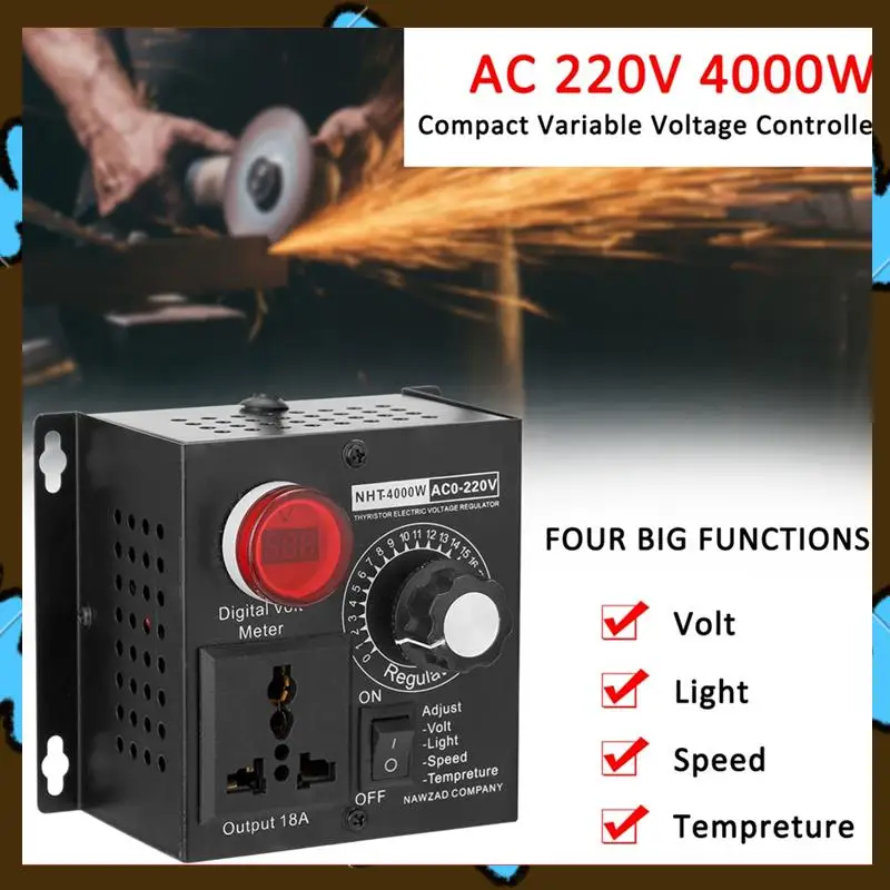 

Promotion! 4000W Compact Variable Voltage Controller Portable SCR Voltage Regulator For Speed Temperature Adjustment EU Plug