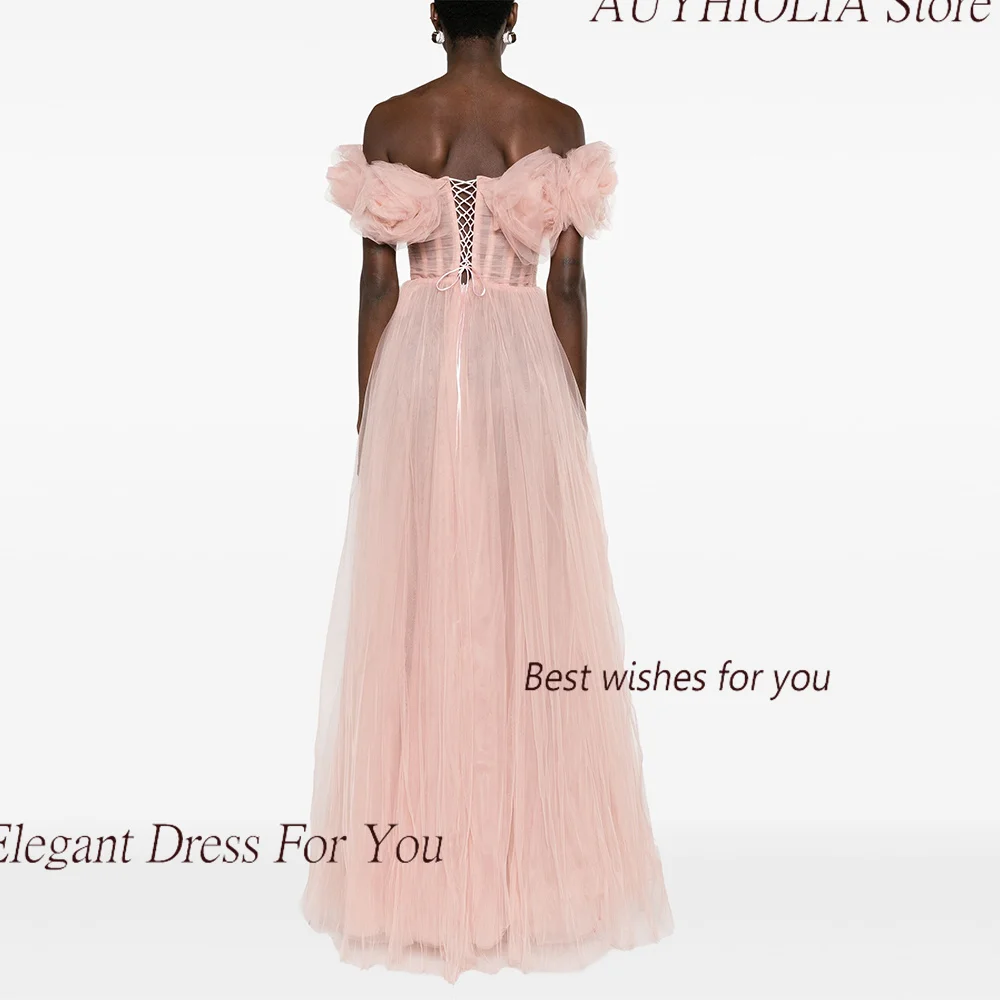 Tulle Evening Dress For Sexy Women 정장원피스 Vestidos de festa Fashion A-Line Off The Shoulder Beauty Flowers Cocktail Prom Gown