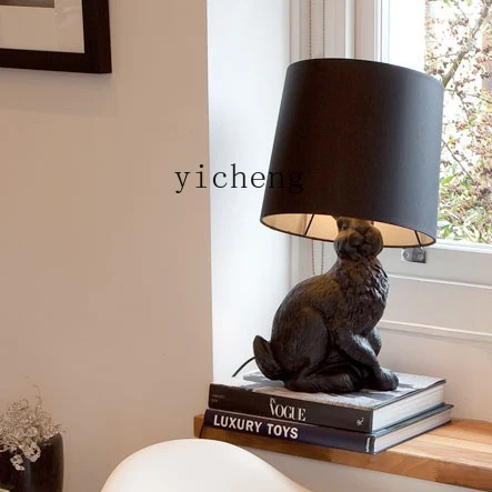 ZC Bedroom Bedside Lamp Creative Rabbit Lamp Cute Personality Desk Learning Eye-Protection Lamp