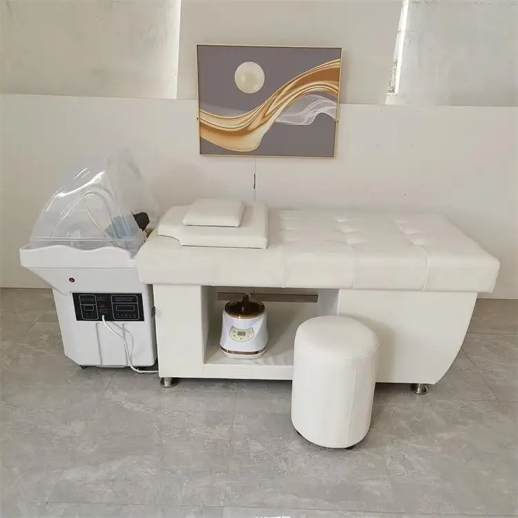 High End Kisen 60 L Water Tank White No Plumbing Shampoo Chair Massage Bed Chairs with Head Therapy Hair Beauty Salon Furniture