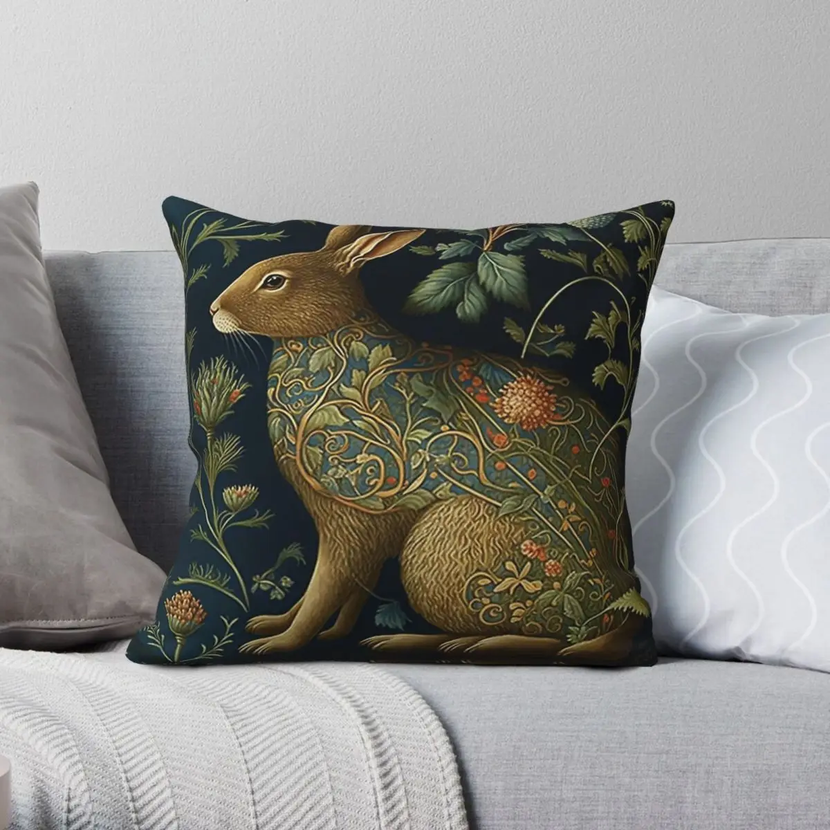 Rabbit Warren Square Pillowcase Polyester Linen Velvet Creative Zip Decor Room Cushion Cover