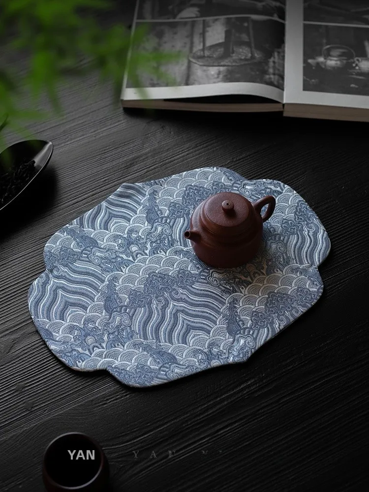 

Chic Zen Tea Room Owner's Mat Handmade Woven Tea Ceremony Small Tea Set Dry Pounding Cloth Wave Pattern Chinese Sle Tea Towel