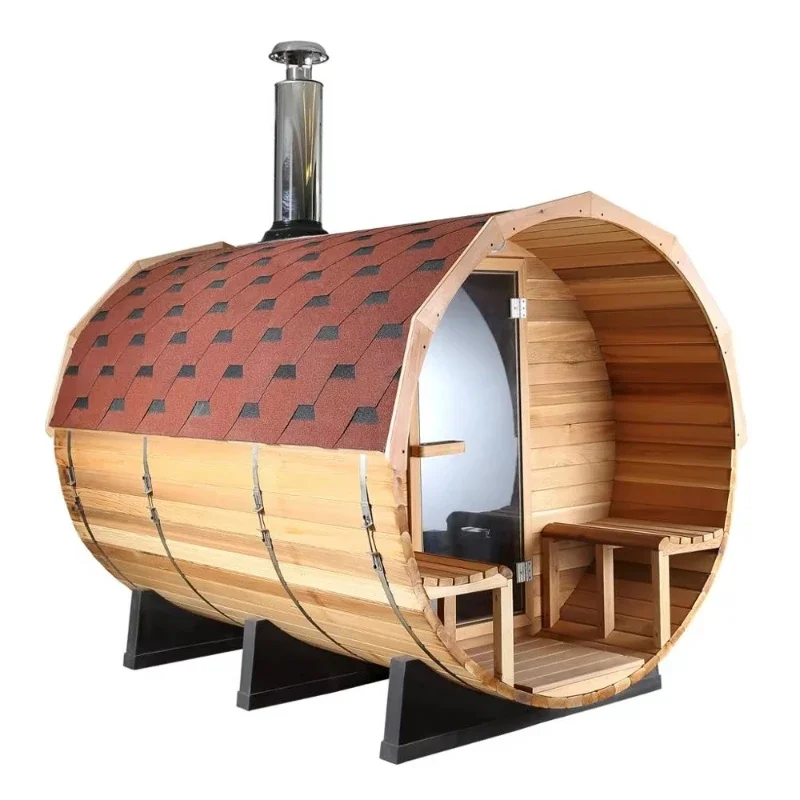 

High quality cedar barrel sauna outdoor home sauna with computer control panel, with window