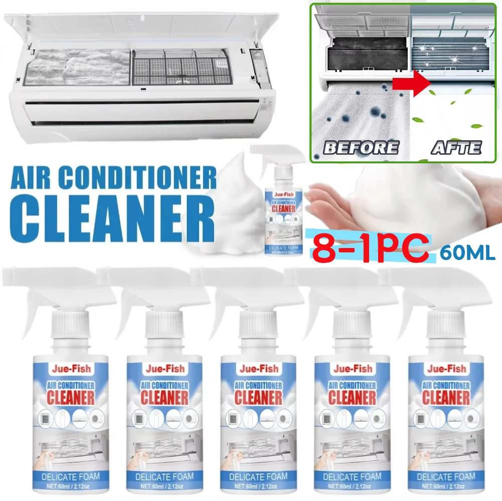 8-1PC 60ml Klimaanlagenreiniger, Fleckenentferner, ohne Ausspülen, Verdampfer-Schaumreiniger für Klimaanlagen, für Zuhause, Büro, Haushalt