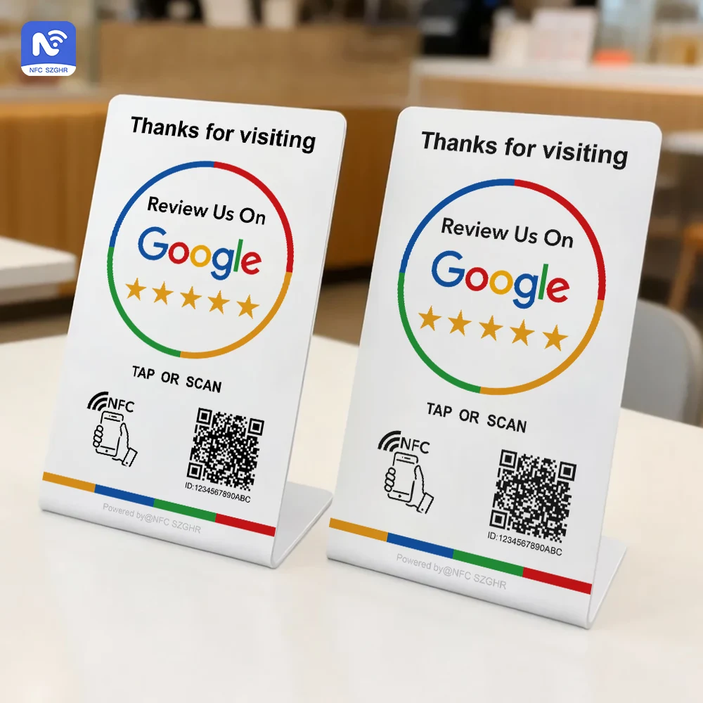 

nfc google qr code stand 13.56Mhz Programmable review google nfc and qr Card NFC station table Compatible google review card