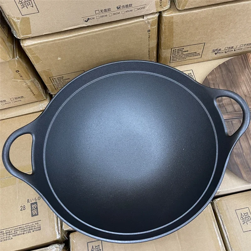 Deepen Old Style Double Ear Household stir fryer wok 40cm large cast iron pot Frying pan Cast iron pot Household large pot
