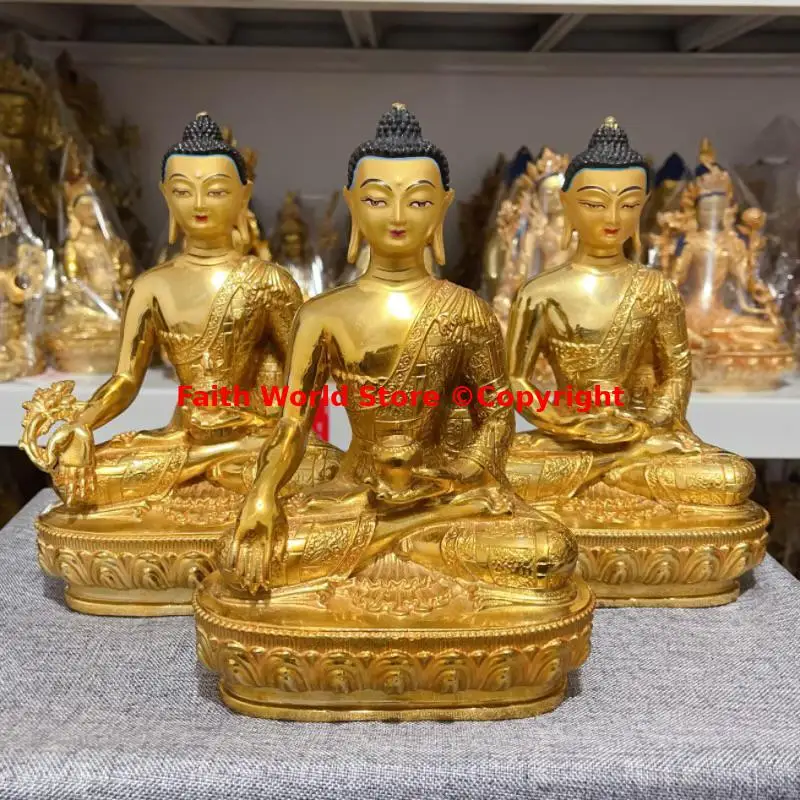 

Discount 21cm Tibet Nepal Thailand SAN BAO FO Shakyamuni Amitabha the Medicine Buddha statue family protection temple worship