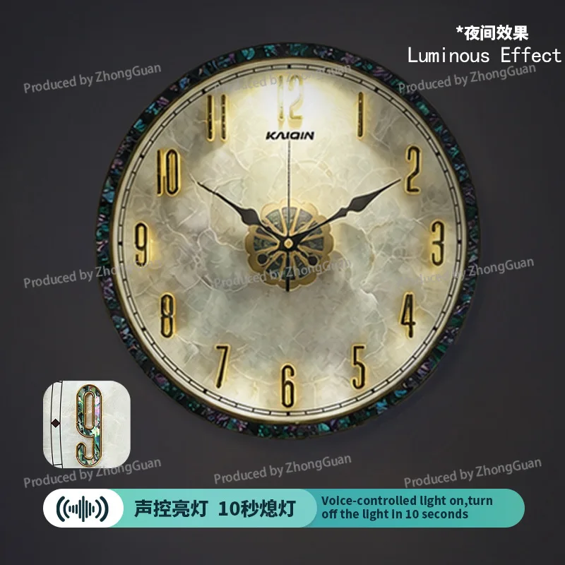 Shell Wall Clock with Calendar with Luminous Wall Hanging Simple Silent Clock Household Living Room