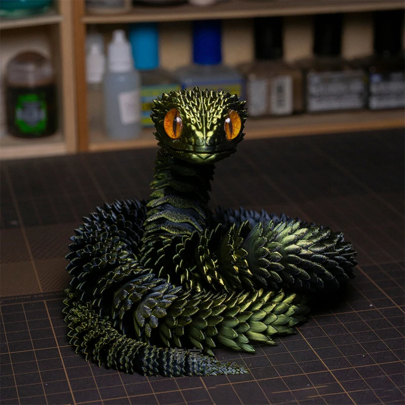 3D Printed Snake Rotatable Articulated Snake Joint Mobility Animal Simulation Model Office Desktop Ornament Home Decor Kids Gift