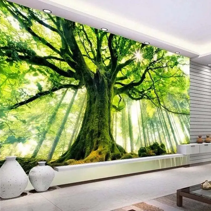 3D Tree Natural Landscape Photo Mural For Wall Living Room Bedroom Background Decor Customized Size Non-woven Straw Wallpaper