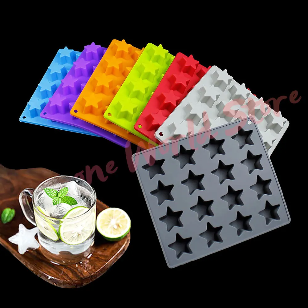 Silicone World DIY Five-pointed Star Ice Cube Silicone Molds 16 Grids Star Ice Grid Mold Ice Making Tray Chocolate Baking Tools