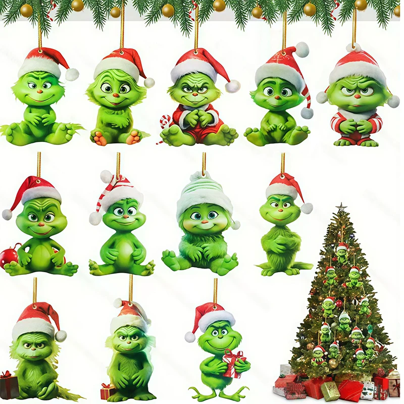 Creative Grinch Christmas Tree Decoration Green Hanging Ornament Cartoon Pendants Craft Holiday Thanksgiving Home Party Birthday