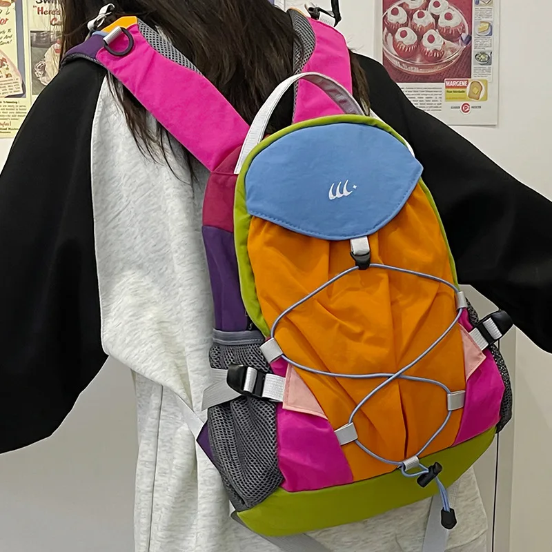 Contrast Color Patchwork Vintage Backpack Casual Outdoor Travel Simple Rucksacks College Students Y2k Harajuku Schoolbags Women