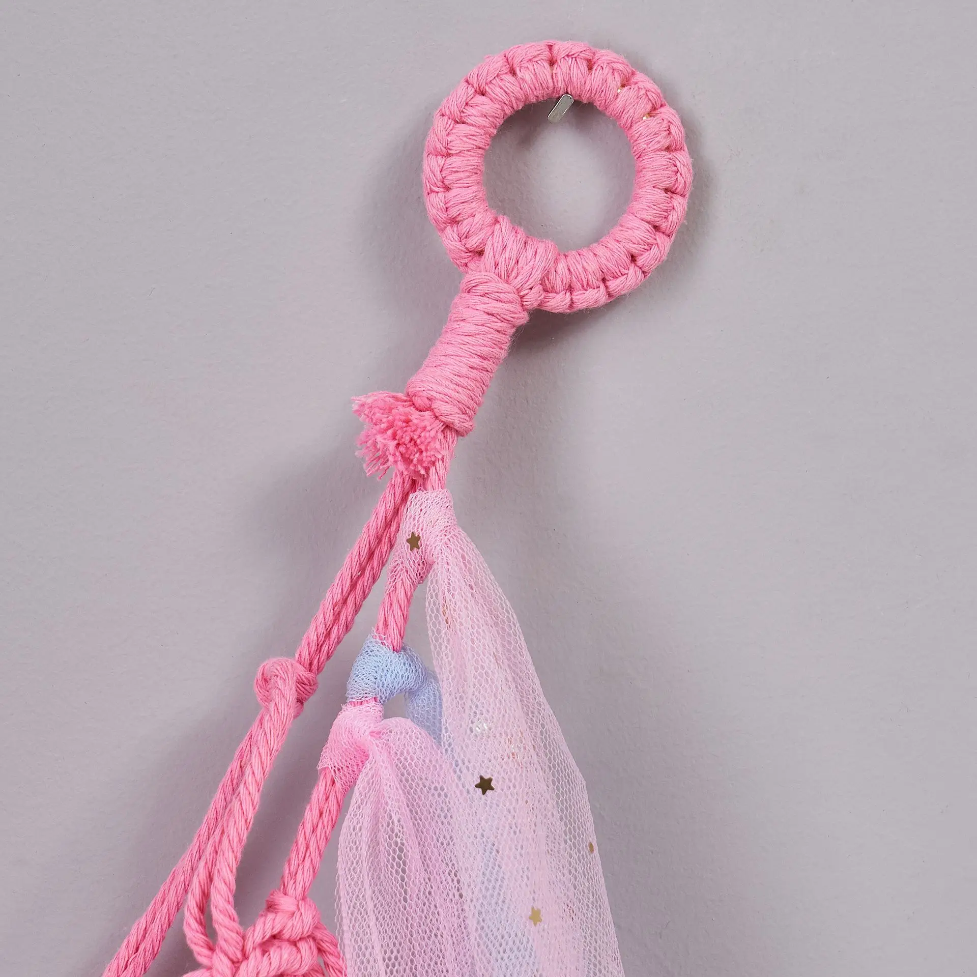 Ribbon Triangle Wall Toy Net, Handwoven Cotton Rope Toy Storage Net, Colorful Decorative Hanging Organizer