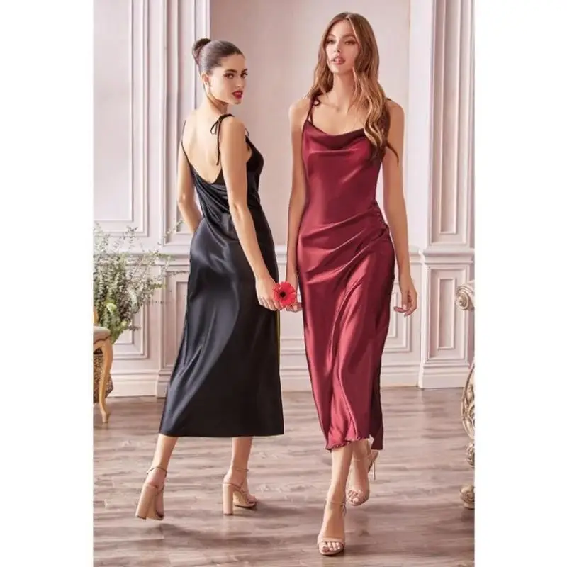 een High Collar Satin Belted Mid-Length Summer Dr Cleanfit H Version for Middle-Aged Women Tee-Quarter Sve Ciwalk