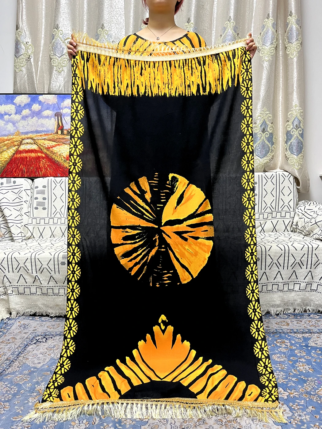 Abayas musulmanas para mujer, vestido suelto tradicional de algodón con estampado, Túnica africana, Islam, Nigeria, chal grande, bufanda, 160x70cm