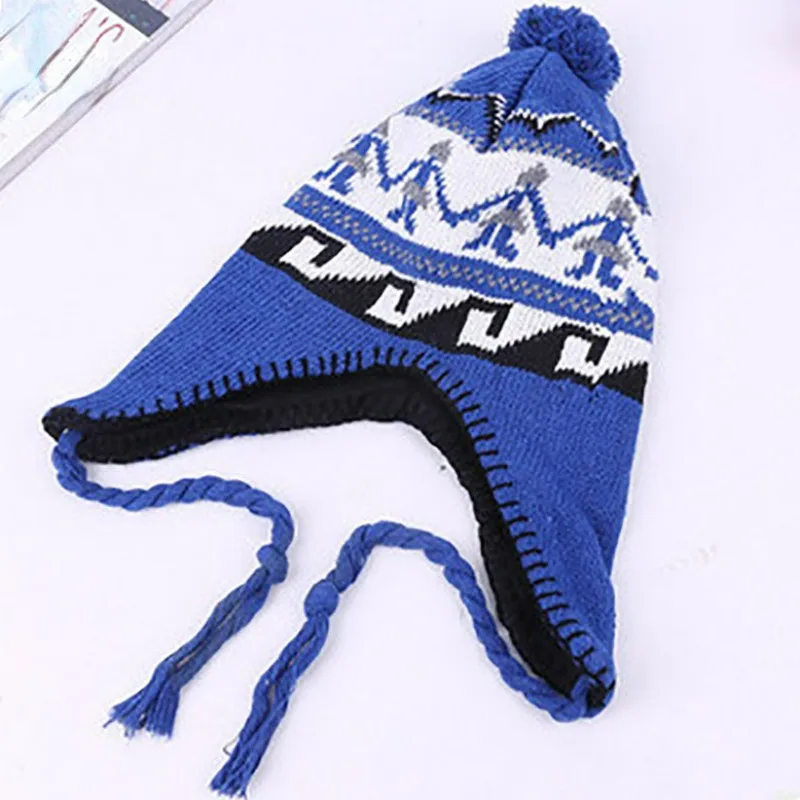 

Ear Flap Knit Hat for Men Women Winter Warm Windproof Snow Cap with Jacquard General Pattern Novelty Trapper Style Hat