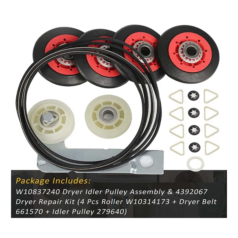 2X 4392067 Dryer Repair Kit &W10837240 Dryer Idler,279640 Idler Pulley Compatible Whirlpool,Replaces 4392067VP 80047