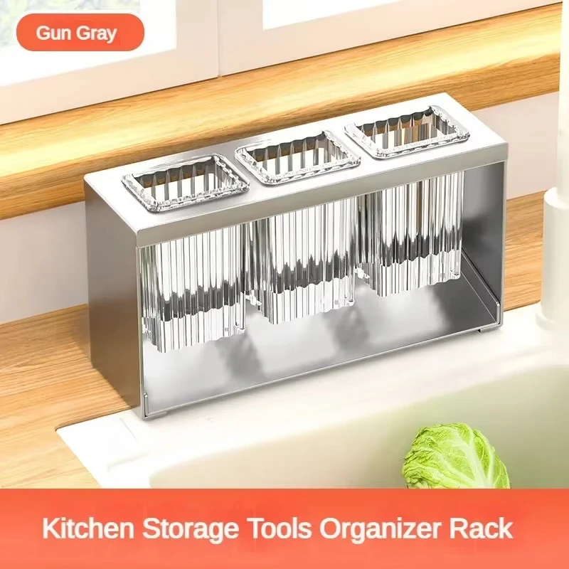 Supporto da cucina multifunzionale Portaoggetti per bacchette Cucchiaio Scolapiatti automatico Posate Coltello Forchetta Accessori da cucina