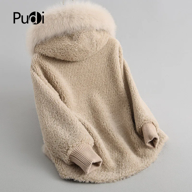 PUDI A18103 Frauen Winter Wolle Warme Echt Fox Pelz Kapuze Mantel Dame Echte Wolle Langen Mantel Jacke Über Größe parka