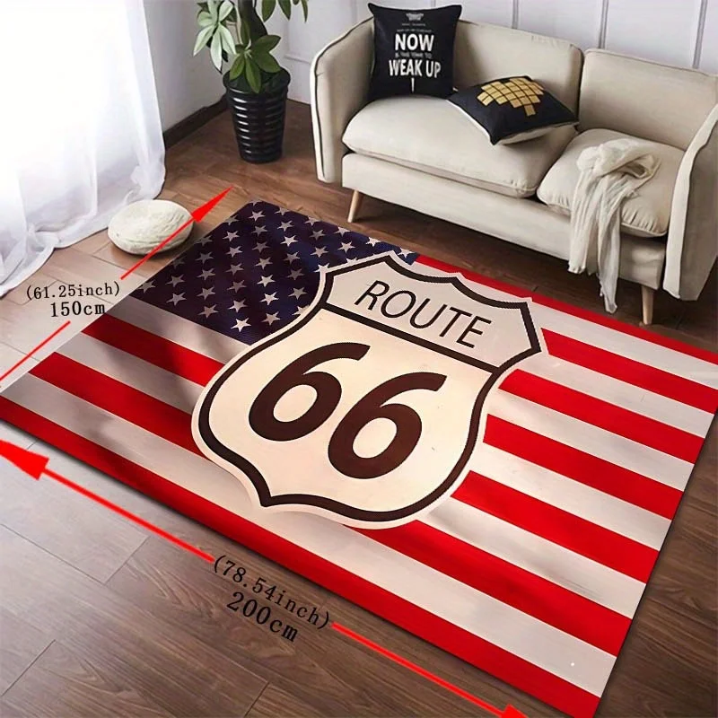 Vintage Route 66 American Road Trip Doormat Floor Mat Welcome Rug Retro Travel Sign Entryway Hallway Mat 40x60cm