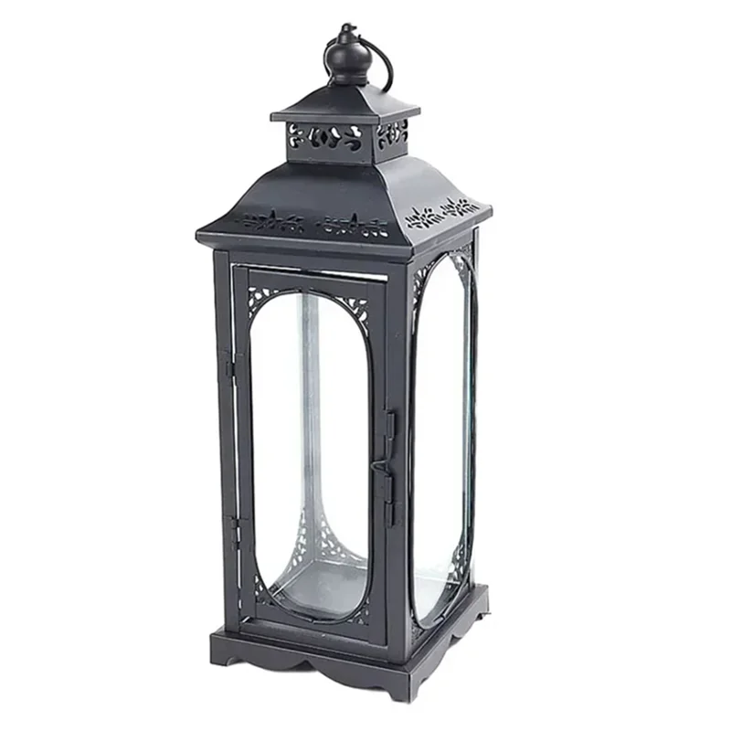 

EYFL-Wind Light Ornaments Hollow Metal Candle Holder Iron Glass Wedding Art Decor Lantern Container Crafts