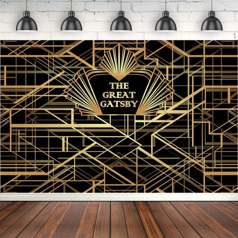 Gatsby Birthday Party Photography Backdrop Custom Black Gold Photography Background Poster Studio Shoots Banner