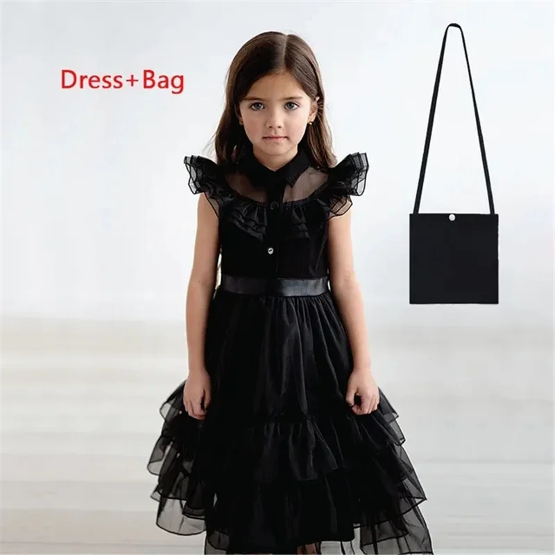 Wednesday Addams Family Dresses Cosplay Costume Fantasia Wandinha Kids Dress Gothic Wind Vestidos Girl Carnival Dress 3-12Y