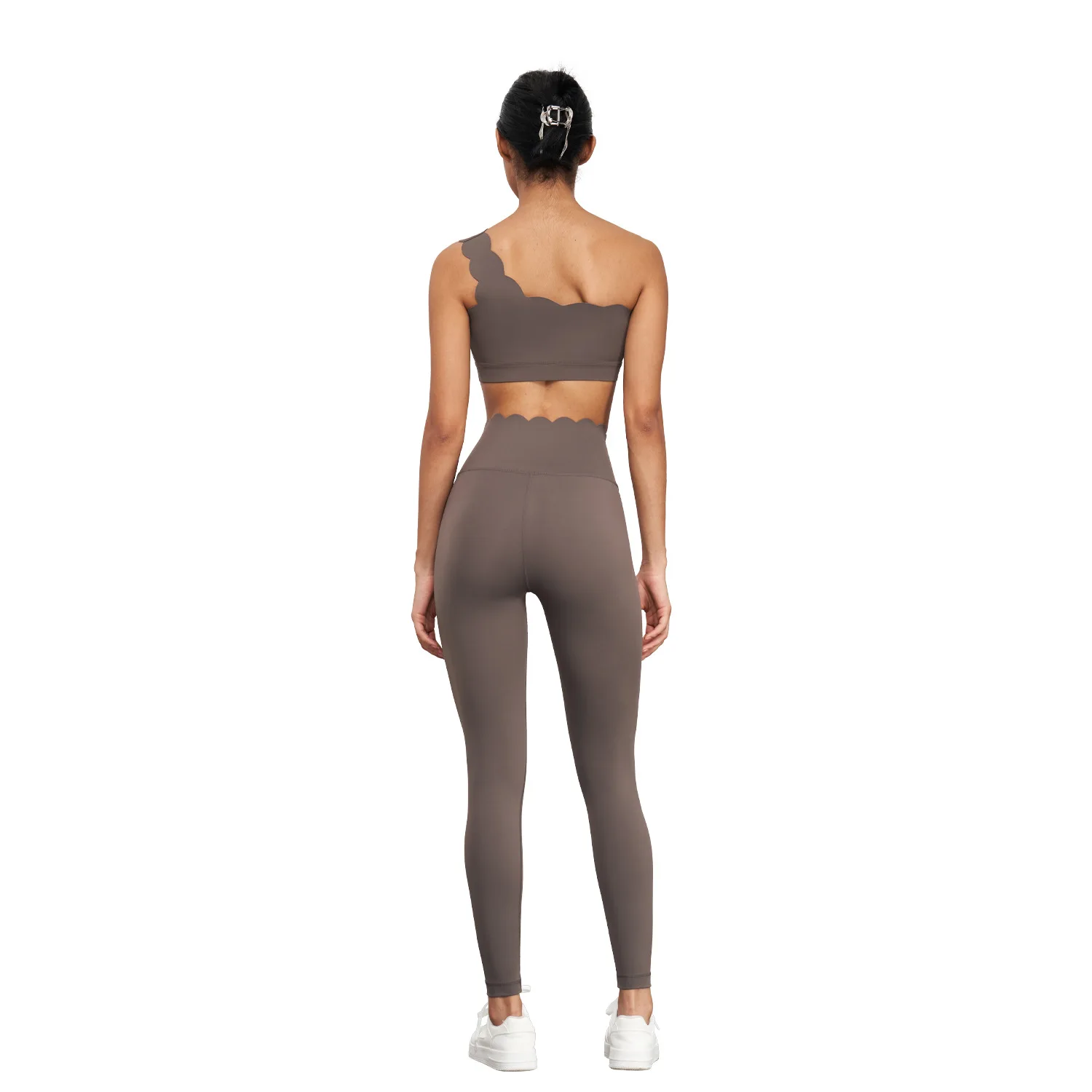 Sexy Solid Color Soft Gym Yoga Set Women Suit High Waist Legging Single Room Petal Sports Bra 2pc Workout Comprehensive Training