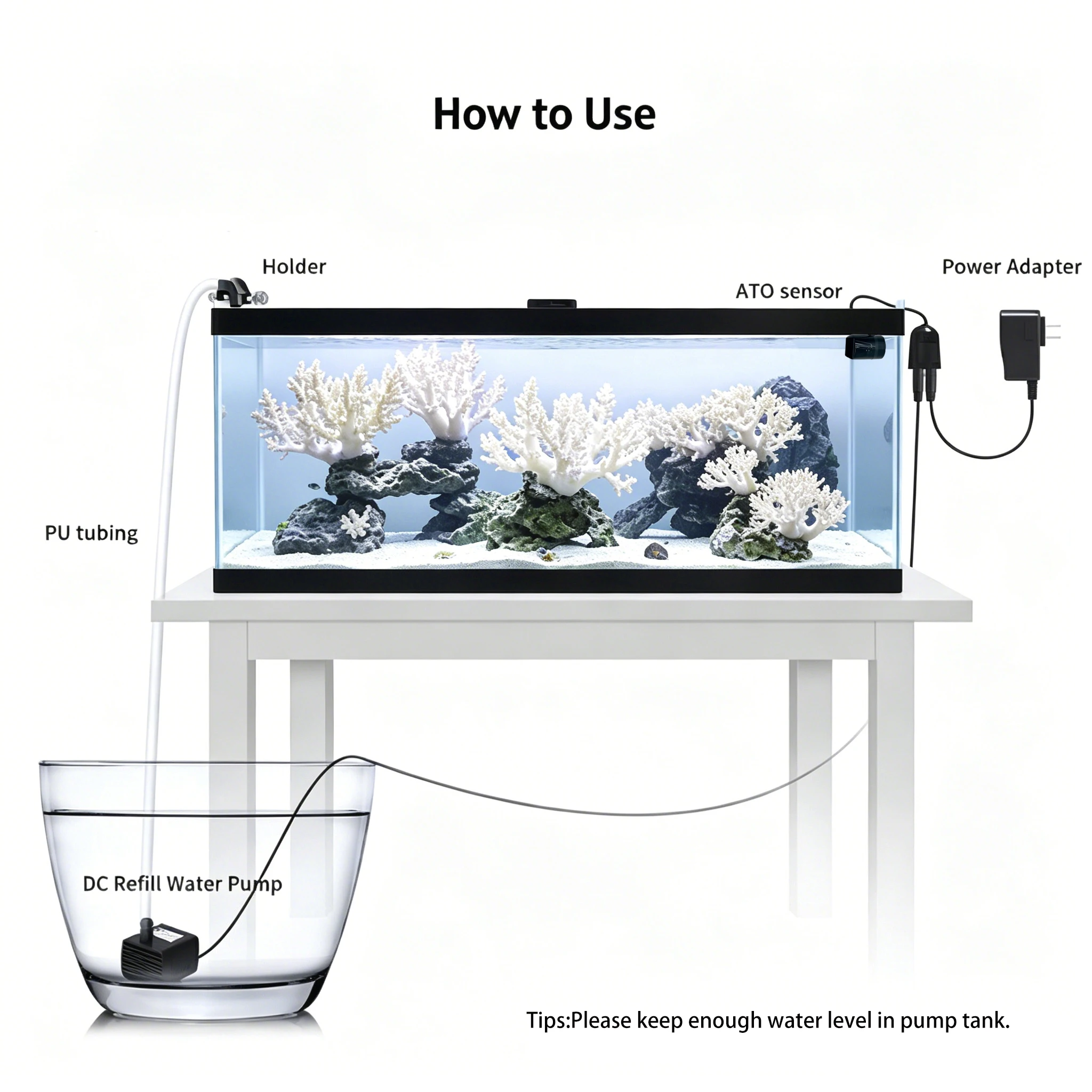 Smart ATO System Auto Top Off Water Filler Refiller Level Controller with Pump for Aquarium Both Reef and Fresh Tanks