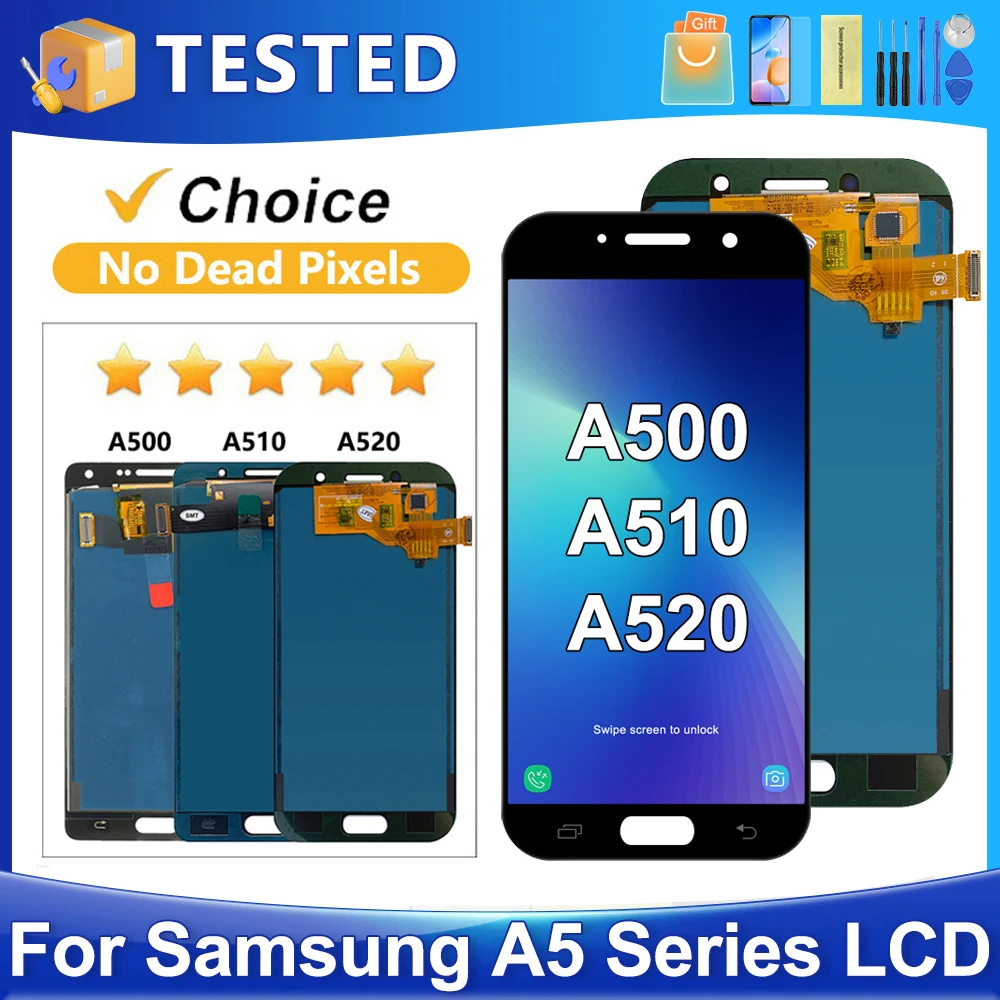 

Tested A5 2015 2016 2017 For Samsung For A500 A510 A520 LCD Display Touch Screen Digitizer Assembly Replacement