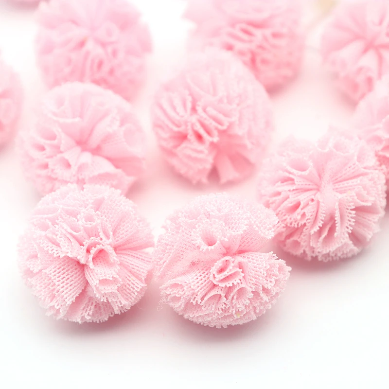 30-60 Pcs 2.5 Cm Lace Gauze Elastic Flower Ball DIY Craft Supplies Headwear Jewelry DIY Pendant Material Yarn Ball Pompons