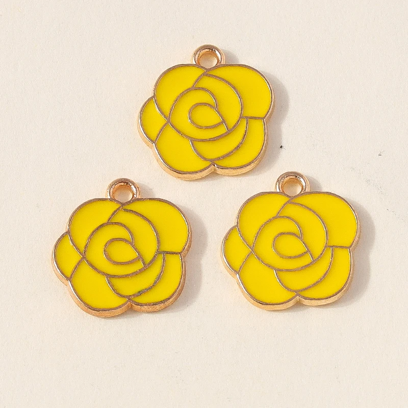 Leslie 10 Stück schöne Emaille-Perlen-Rosenblüten-Anhänger für die Schmuckherstellung, Kamelienblüten-Anhänger, Ohrringe, Halsketten-Zubehör – Detail 17