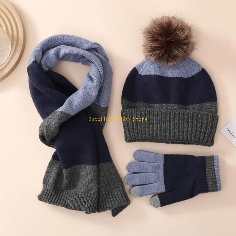 Kids Winter Hat Gloves Scarf Set Girls Toddler Children Hat Beanie with Poms Kids Hat Scarf & Gloves Set for 8-15 Years J0MF