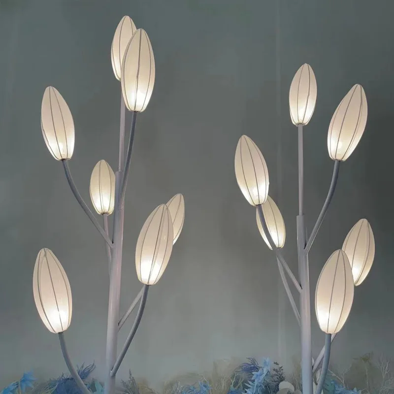 TEMAR Contemporâneo Branco Elegante Em Pé Lily Flores Lâmpadas Decoração Festa Evento LED Road Chumbo Luzes Do Casamento