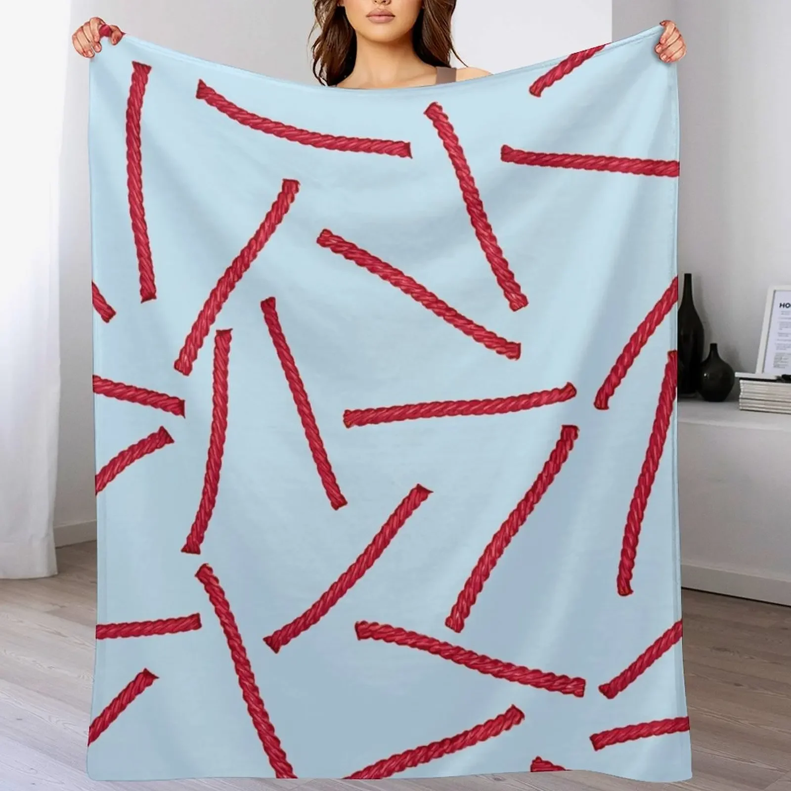 Red Licorice Candy Throw Blanket Stain Resistant Cozy Warm Blanket