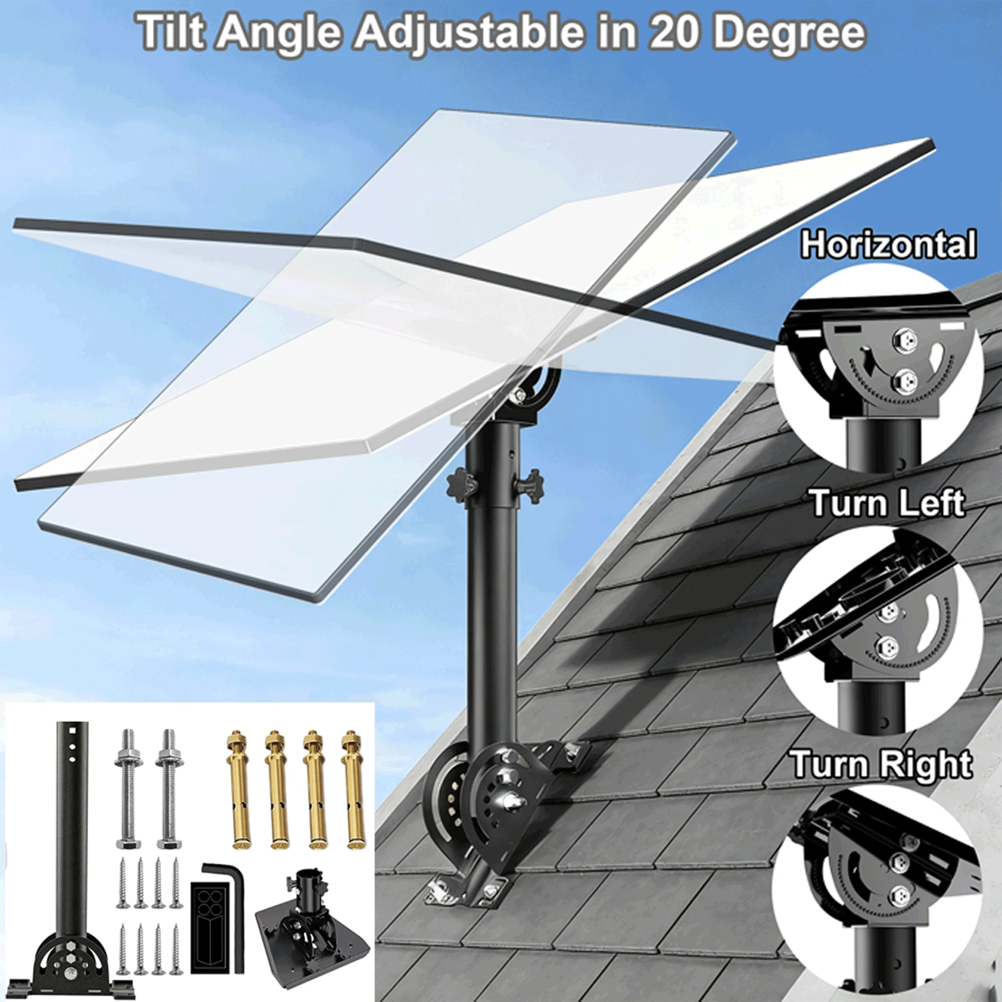 Starlink Gen 3 Mount Bracket,160°Adjustable Tilt,Roof Wall Pole Mount,with Pole and Pipe Adapter,for Standard 4X,Enterprise Dish