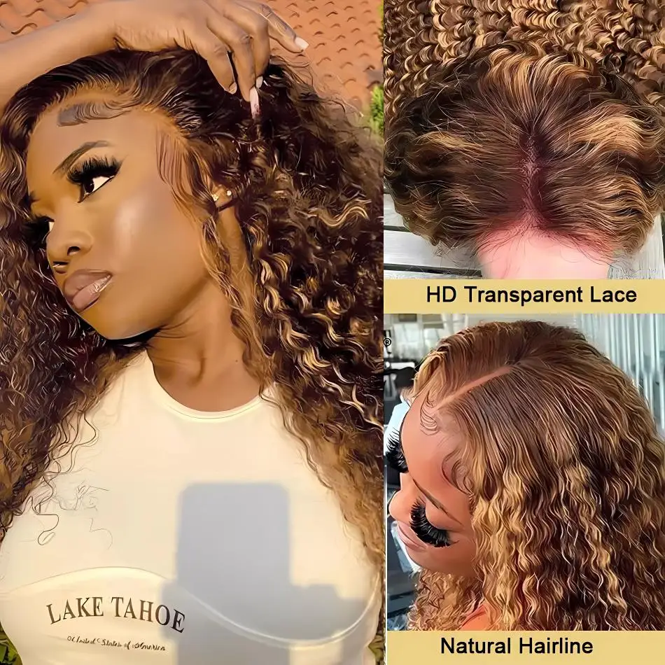 Lace Front Water Wave Wig para mulheres, curto encaracolado destaque frontal, 100% perucas de cabelo humano, perucas brasileiras, 30 Polegada, escolha, 13x6