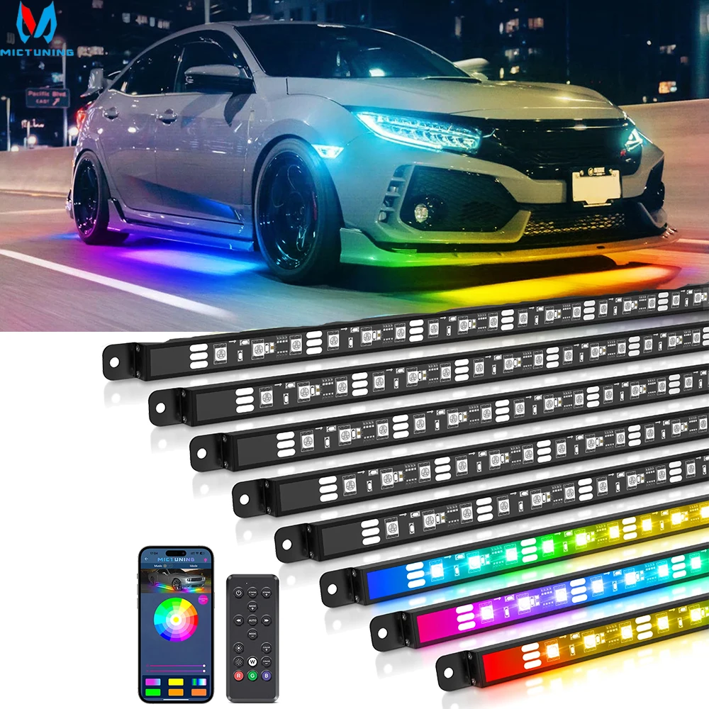 

MICTUNING N8 Car Underglow Light Bar Kit, RGB+IC LED Light Strips With Wireless App & Remote Control Auto Atmosphere Decorative