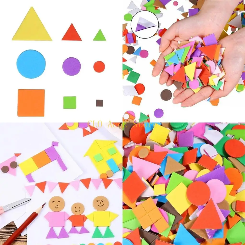 

16FE 150PCS/Bag Handmade Kindergarten DIY Geometric EVA Color Patch Pattern Sticker