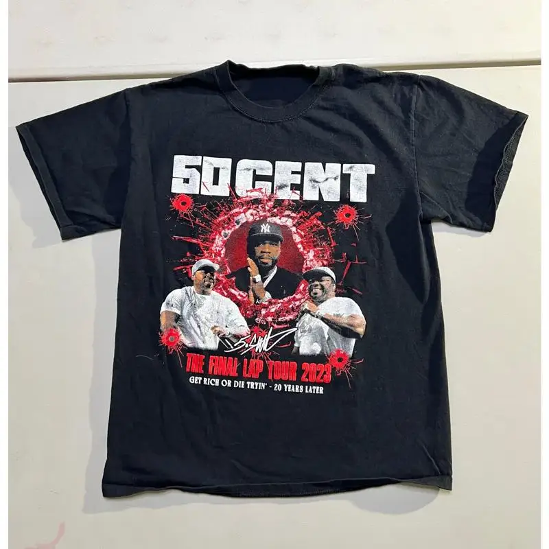 تي شيرت جولة 50 سنت اللفة النهائية 2023 مقاس متوسط قطن أسود للجنسين
