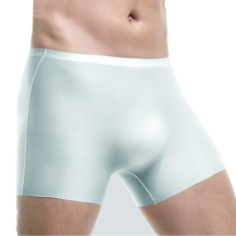 Ropa interior para hombre, Boxers sin costuras, pantalones cortos para hombre, bragas de seda de hielo ajustadas sólidas, calzoncillos con bolsa 3D transpirables, Calzoncillos Cueca