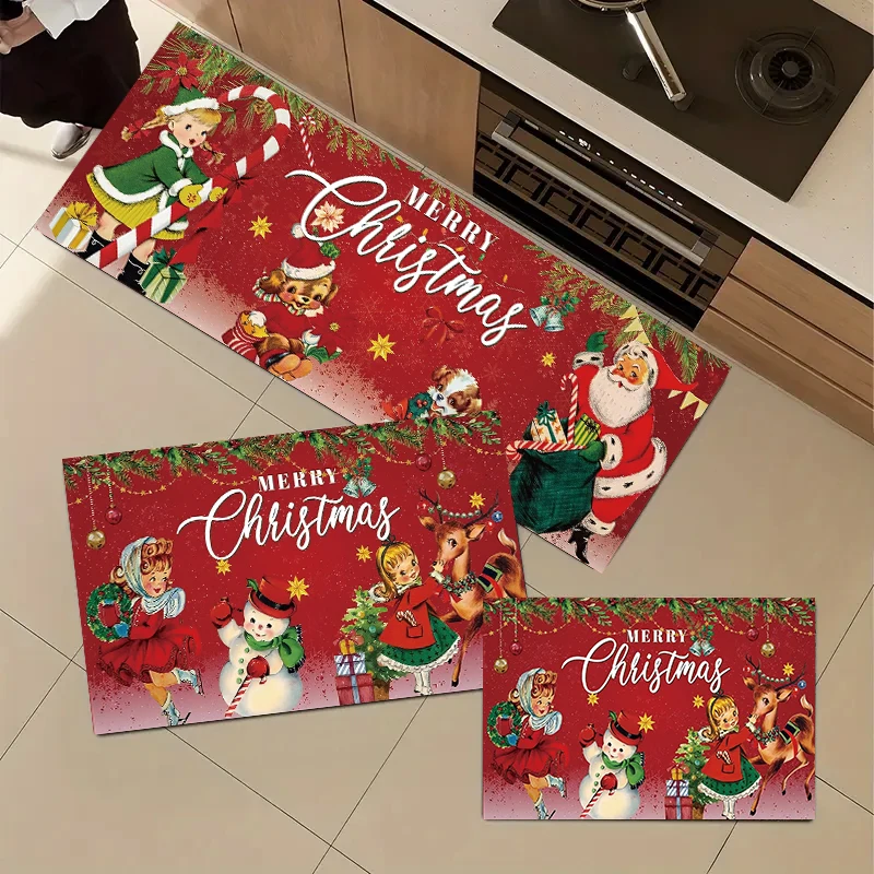 

Christmas kitchen rug, made of flannel, soft and comfortable, washable, suitable for bedroom and dining room
