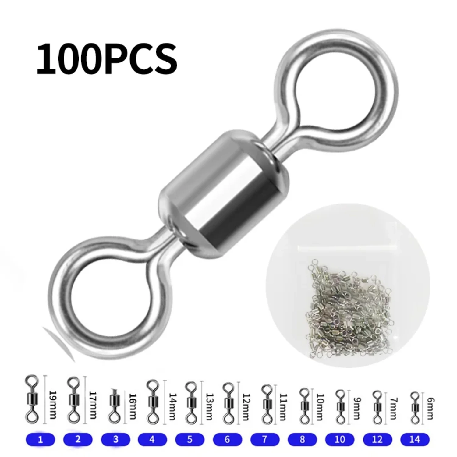 100PCS/Lot Fishing Swivels Ball Bearing Swivel with Safety Snap Solid Rings Rolling Swivel  Carp Fishing Accessories